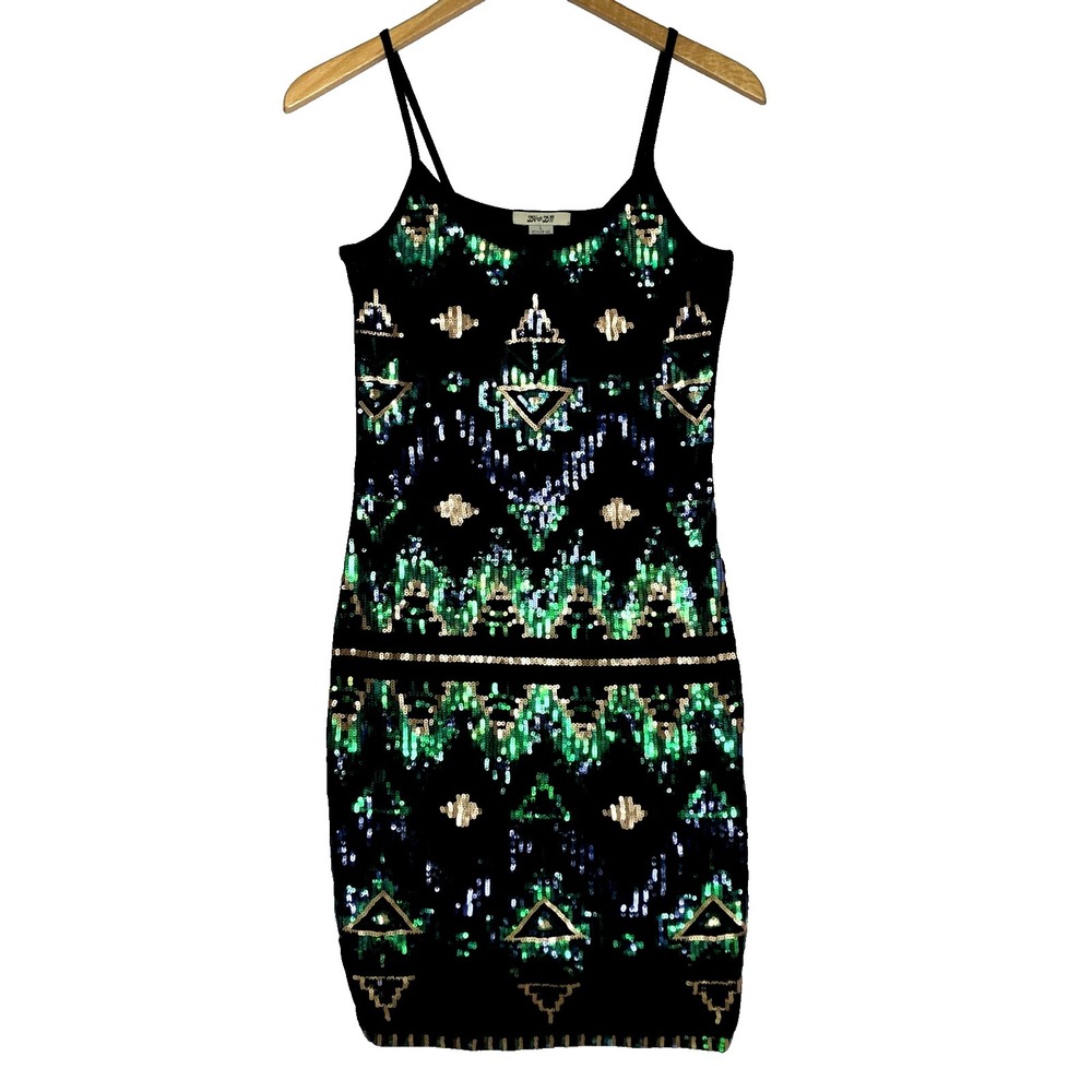 Y2k All Sequins Tribal Goddess Going Out Rave Glam Festival Party Dress Womens L